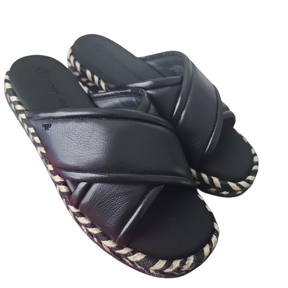 Tory BURCH Black Slide Sandals with Braided Sole